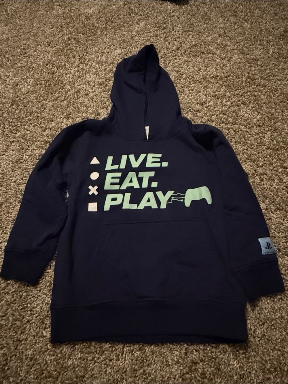 Sony Kids Navy Hoodie with Mint Green 'Live. Eat. Play.' Graphic
